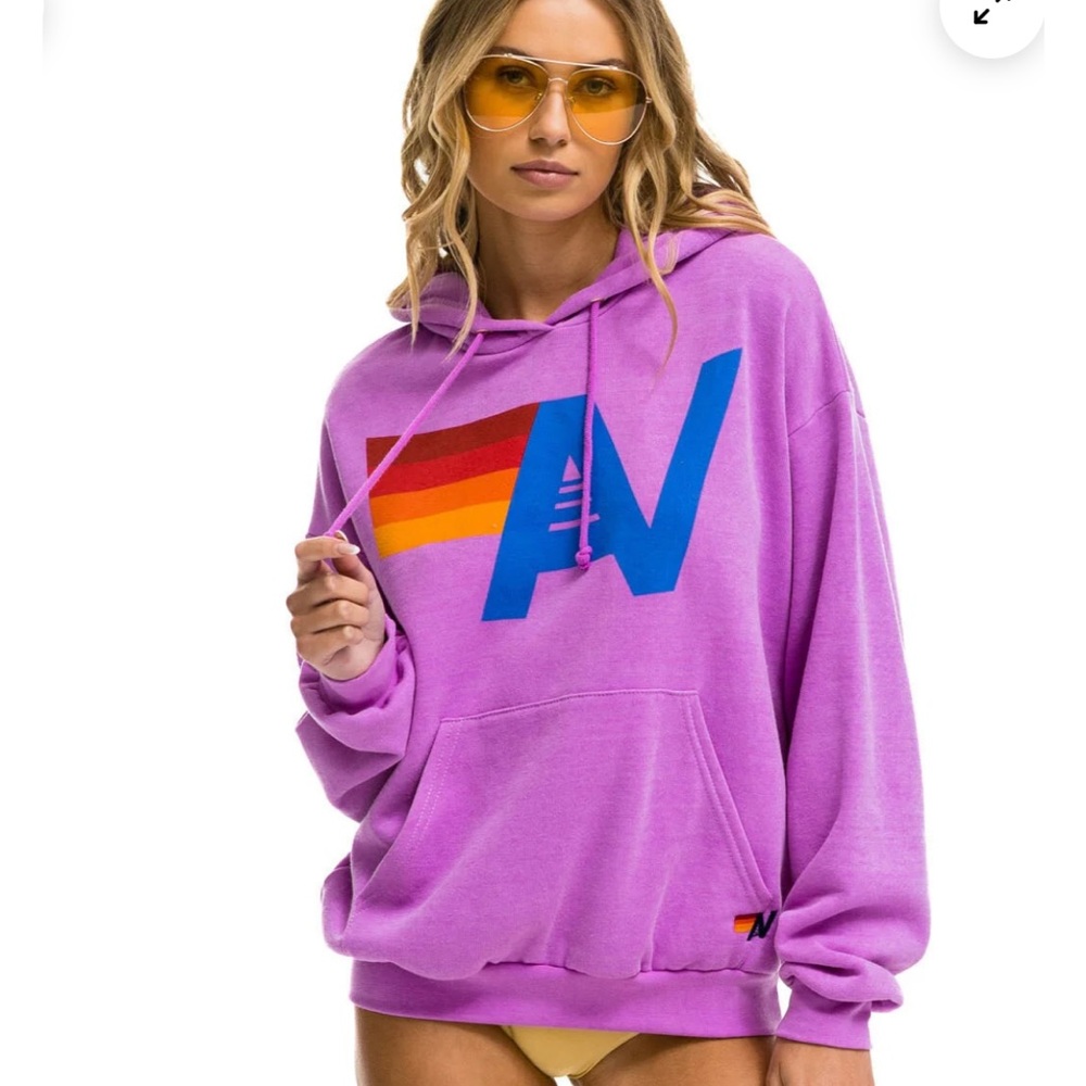 Aviator Nation Purple Hoodie with Rainbow Logo